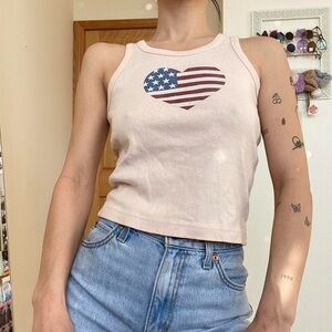 Vintage 100% Cotton American Flag Heart Tank Top